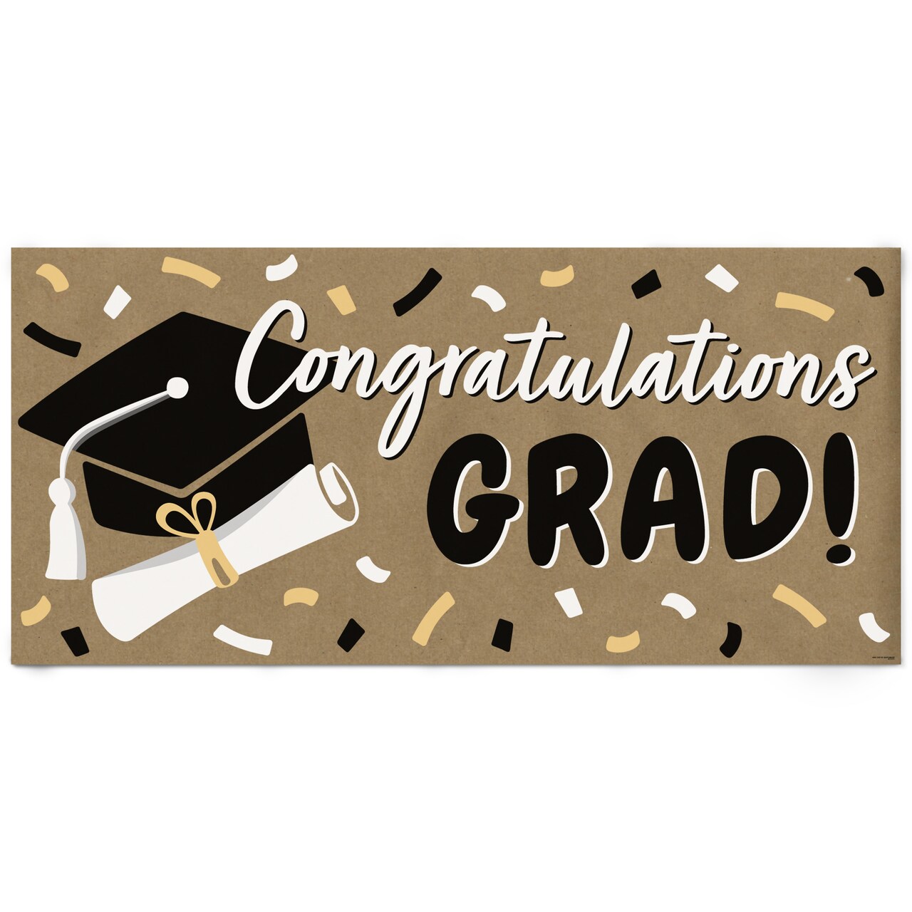 Big Dot of Happiness Black & White Graduation Kraft Paper Banner, Congratulations Grad Printed Brown Paper Party Sign Decoration – 1 Count